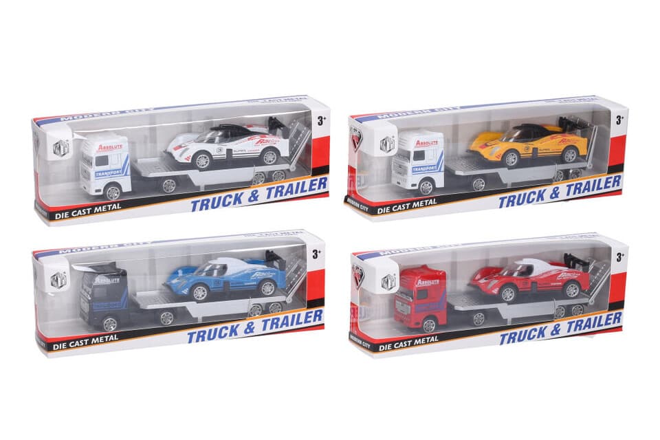 Auto ťahač so závodným autom 18,5cm - žltá