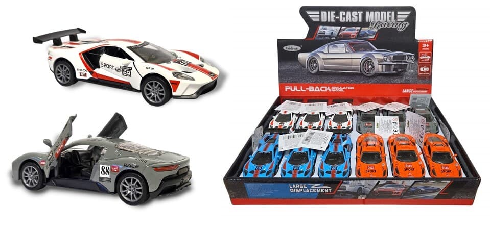 Auto závodné kov 12cm - sivá