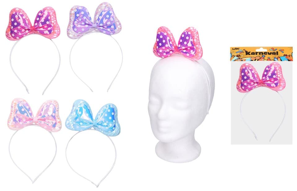 Čelenka s bodkovanou mašlou karneval - modrá