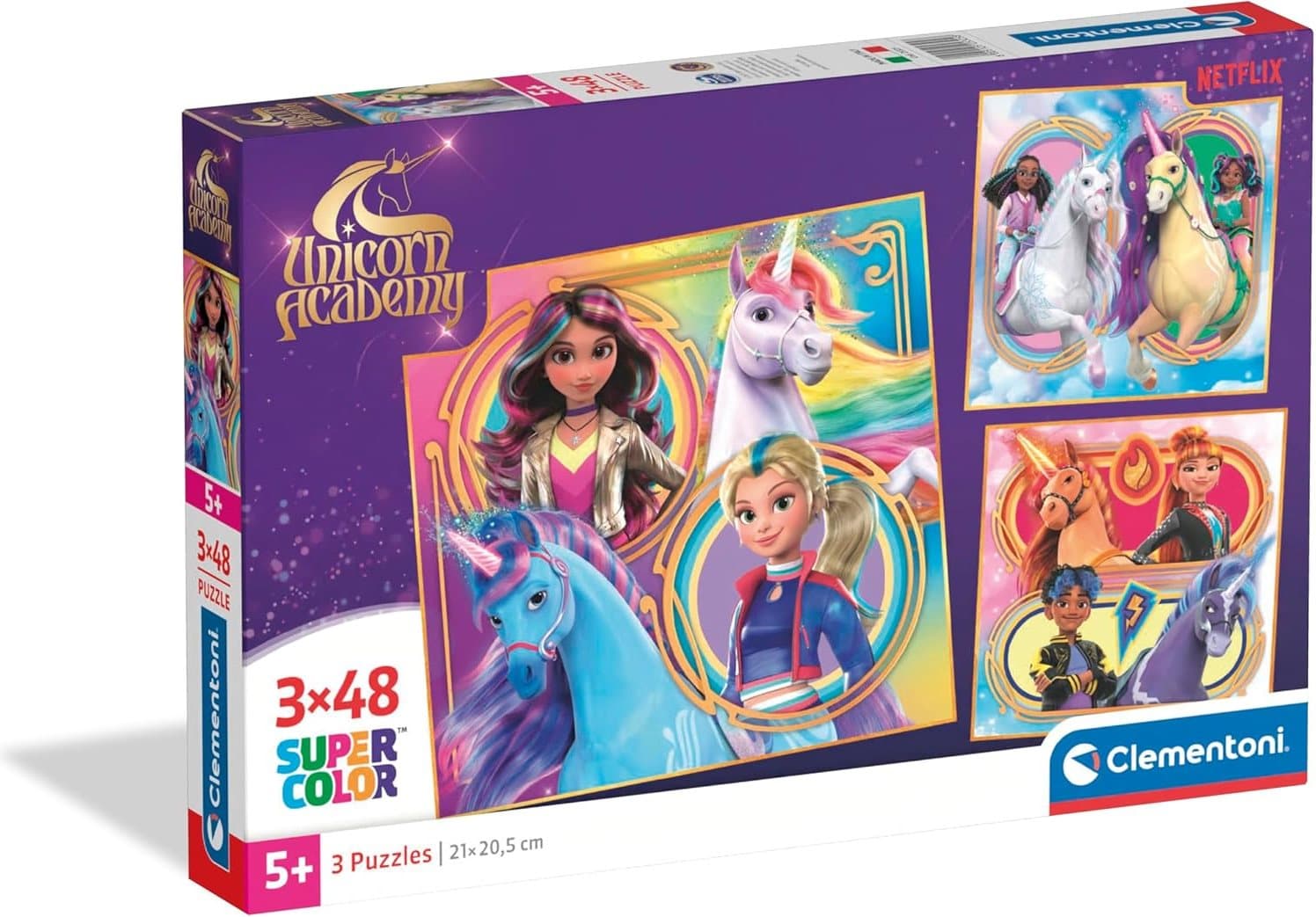 CLEMENTONI Puzzle Jednorožčí akademie 3x48 dílků