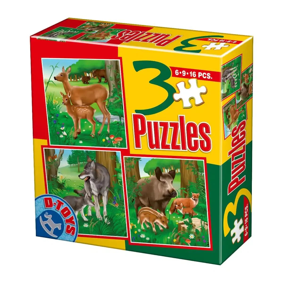 D-Toys - Puzzle 3v1 Wild animals - 1-39 dielov