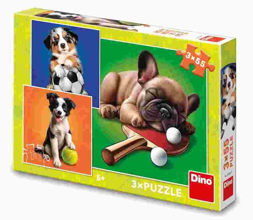 Dino - Puzzle 3x55 Psí športovci - 40-99 dielov