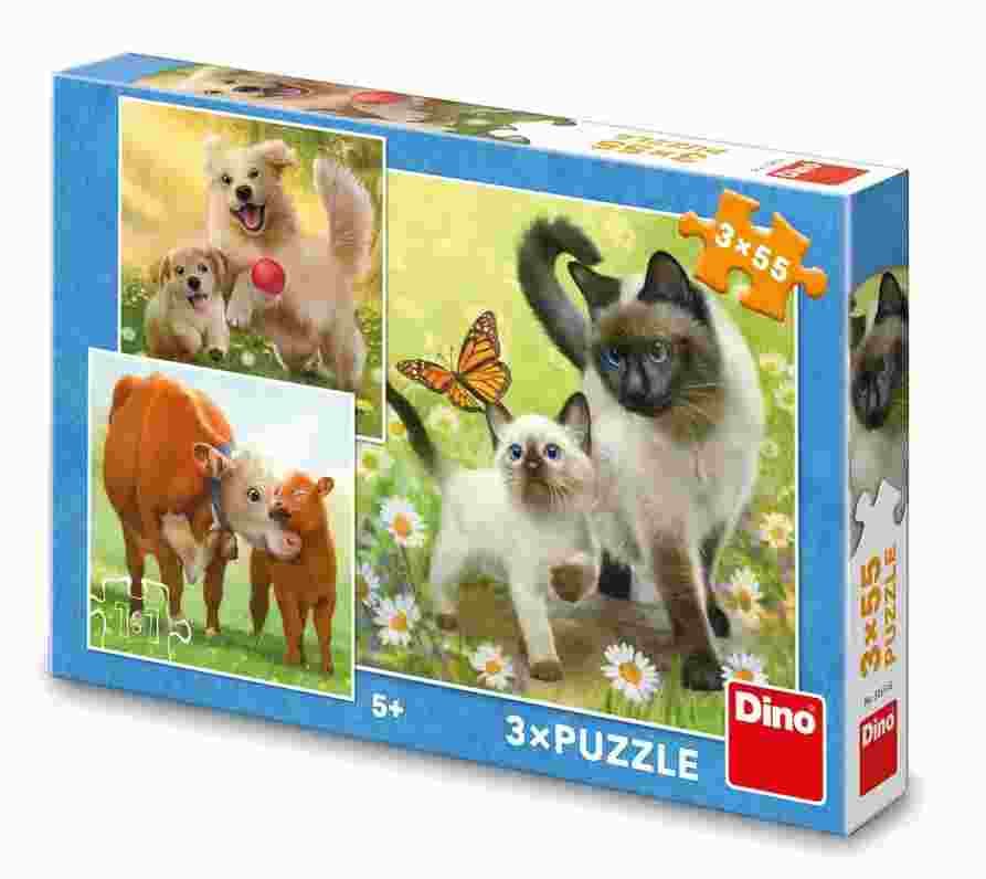 Dino - Puzzle 3x55 Rodinka zvierat - 40-99 dielov