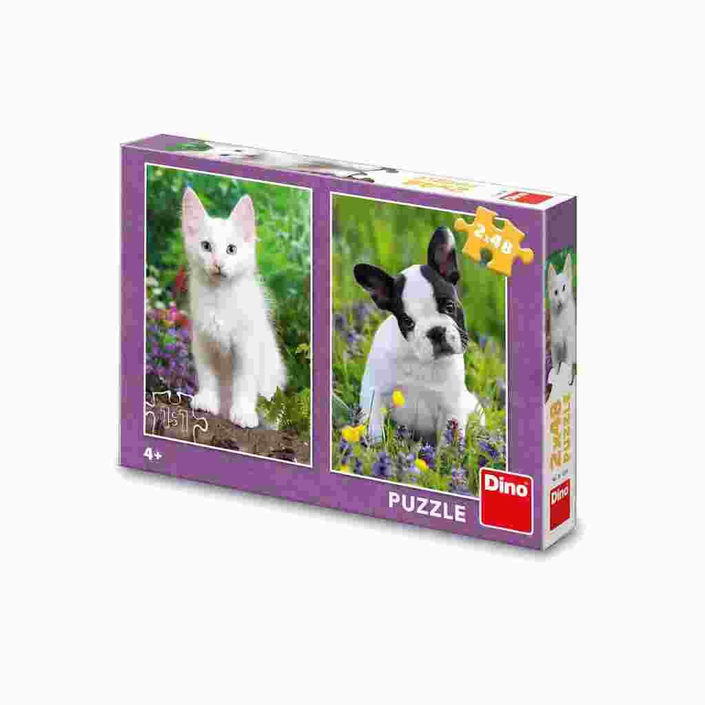 Dino - Puzzle Bulldog and kitten 2x48 - 40-99 dielov
