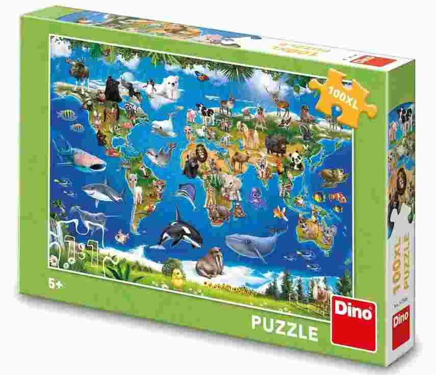 Dino - Puzzle Map of animals - 100 dielov