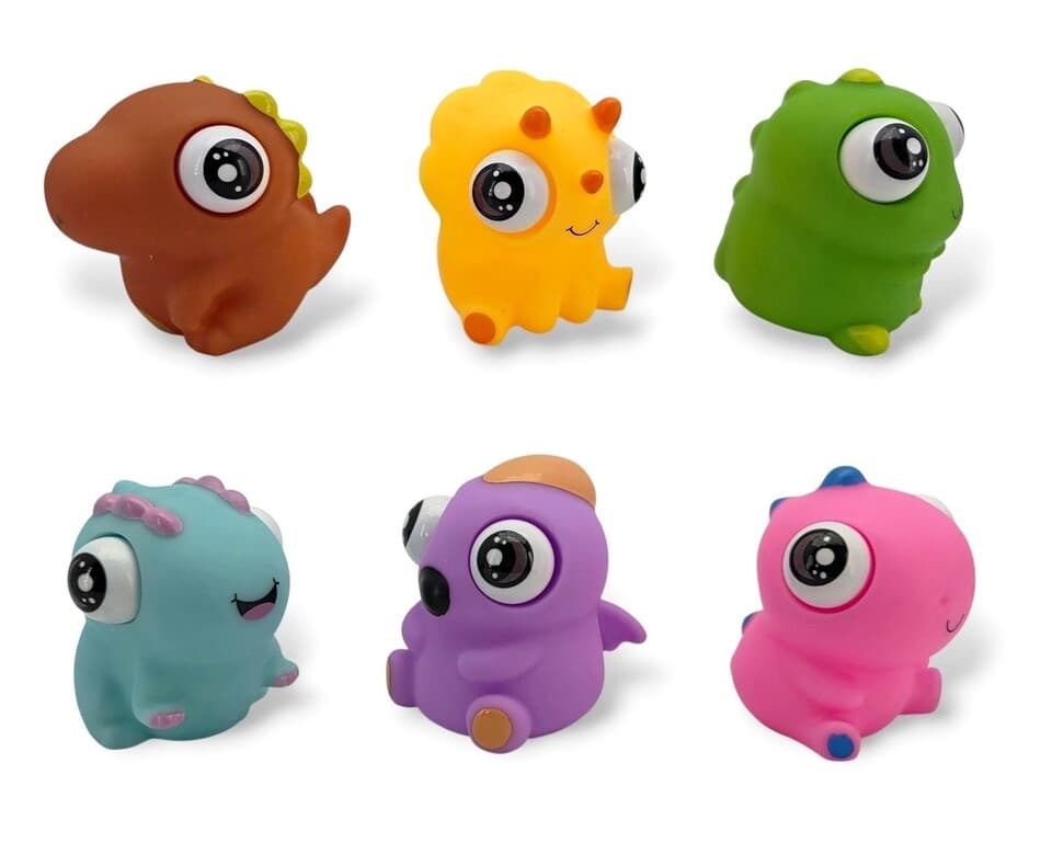 Dino s očami stláčací 7cm - žltá