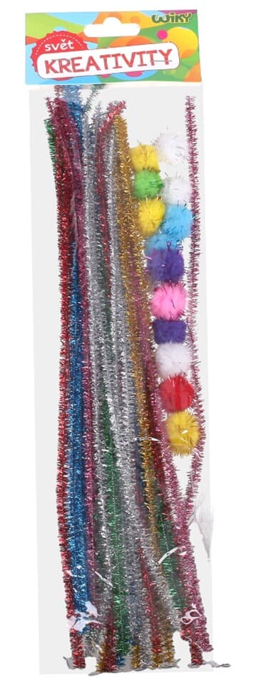 Drôtik dekoračný+pom pom metal 30ks