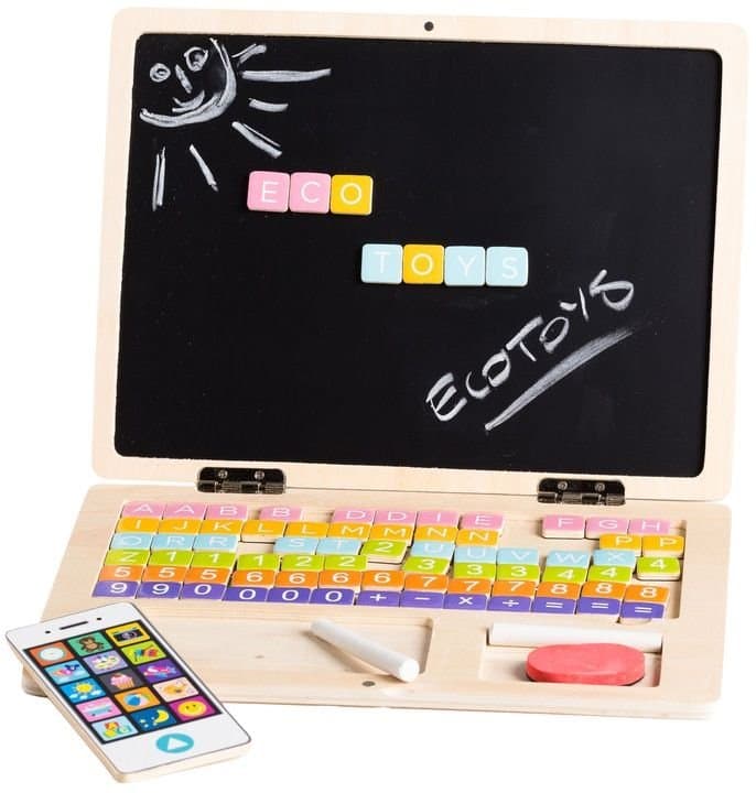 ECOTOYS Dřevěný notebook s magnetickým monitorem