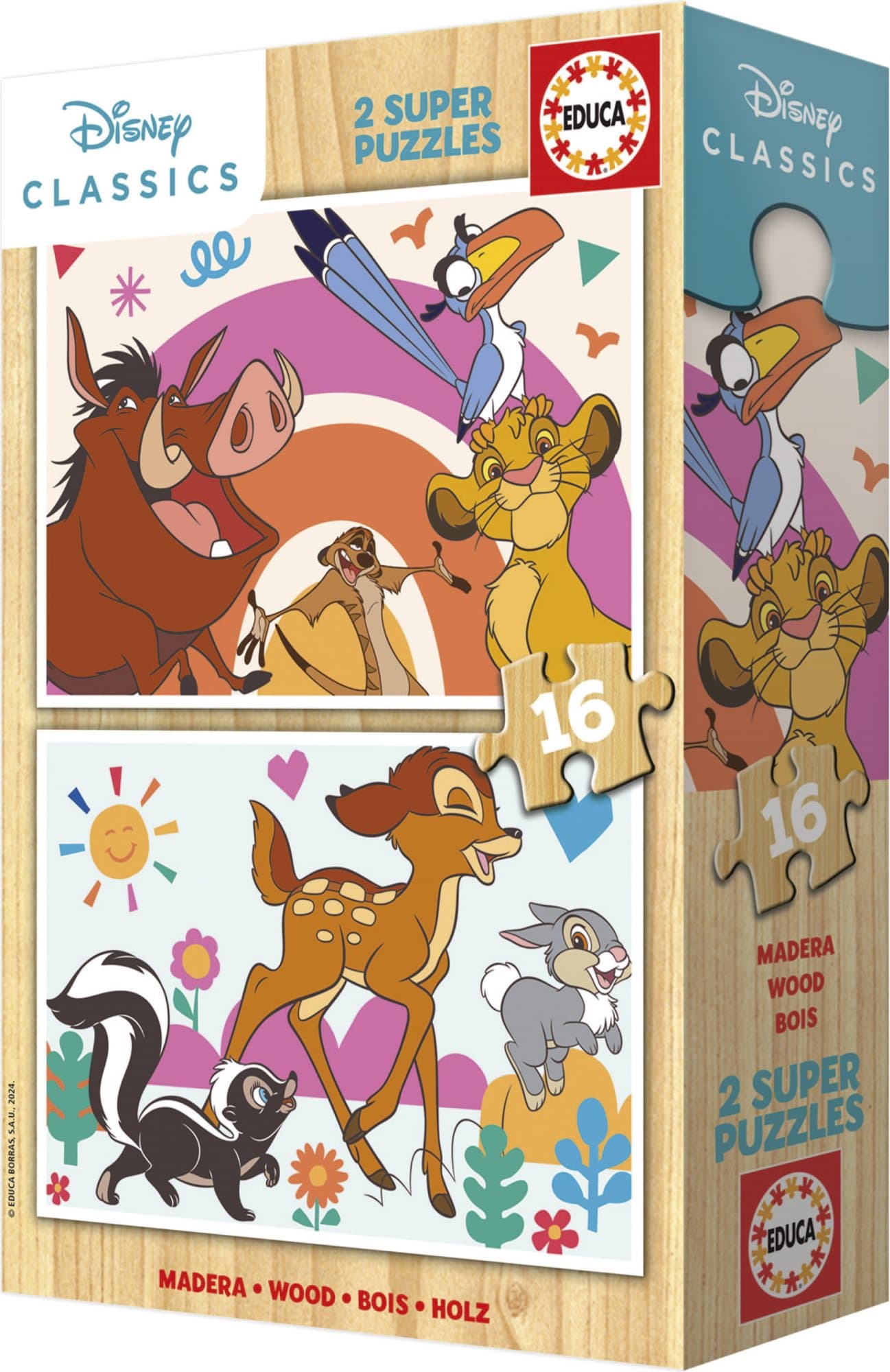 EDUCA Dřevěné puzzle Lví král a Bambi 2x16 dílků