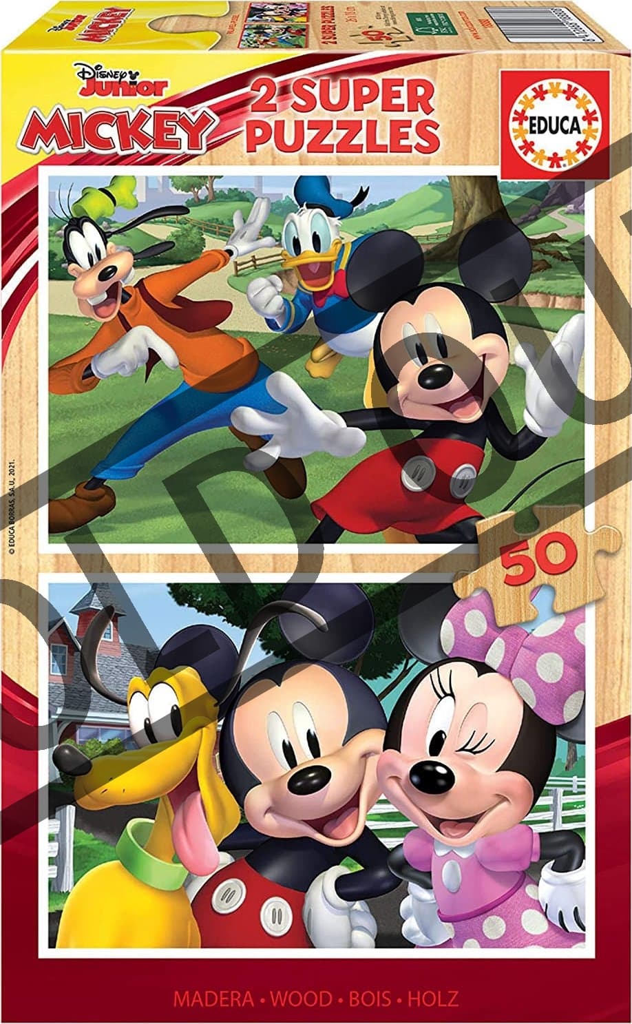 EDUCA Dřevěné puzzle Mickey a přátelé 2x50 dílků