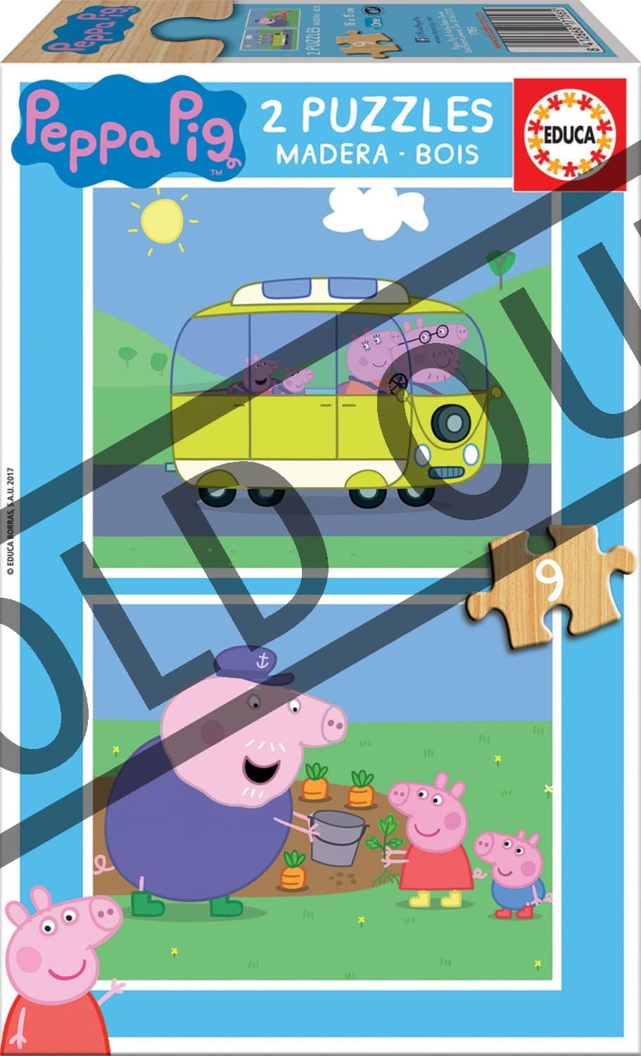 EDUCA Dřevěné puzzle Prasátko Peppa 2x9 dílků