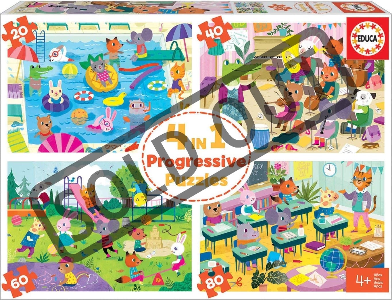 EDUCA Puzzle Den ve škole 4v1 (20,40,60,80 dílků)