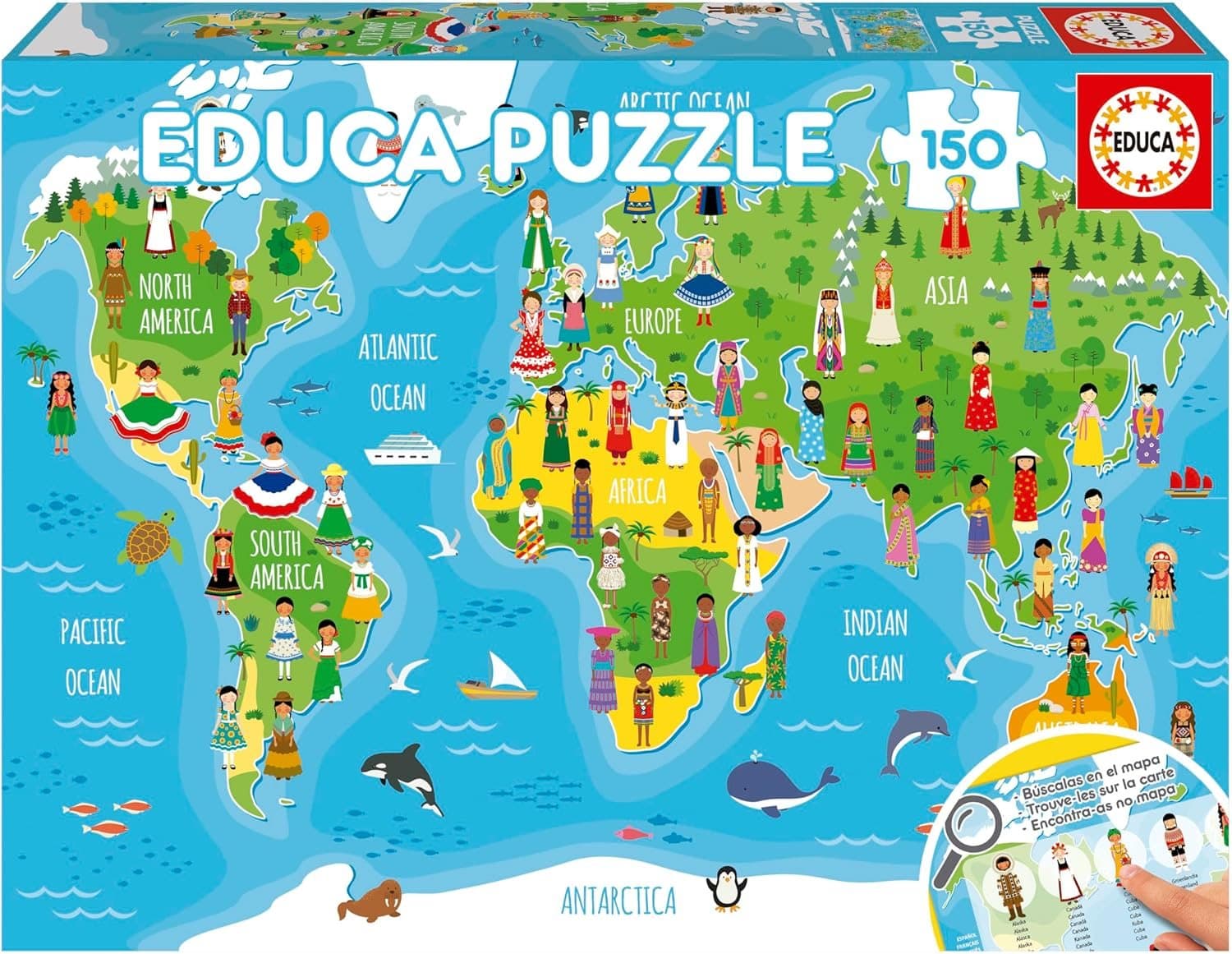 EDUCA Puzzle Mapa světa s dívkami 150 dílků