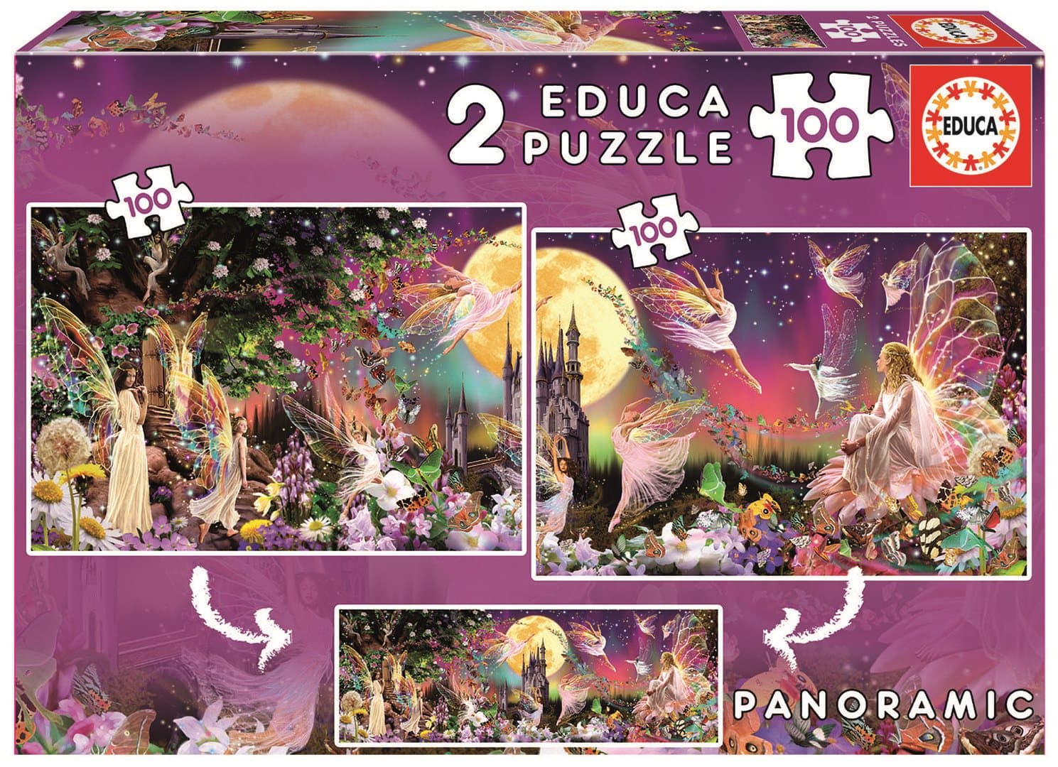 EDUCA Puzzle Panorama Pohádkové víly 2x100 dílků