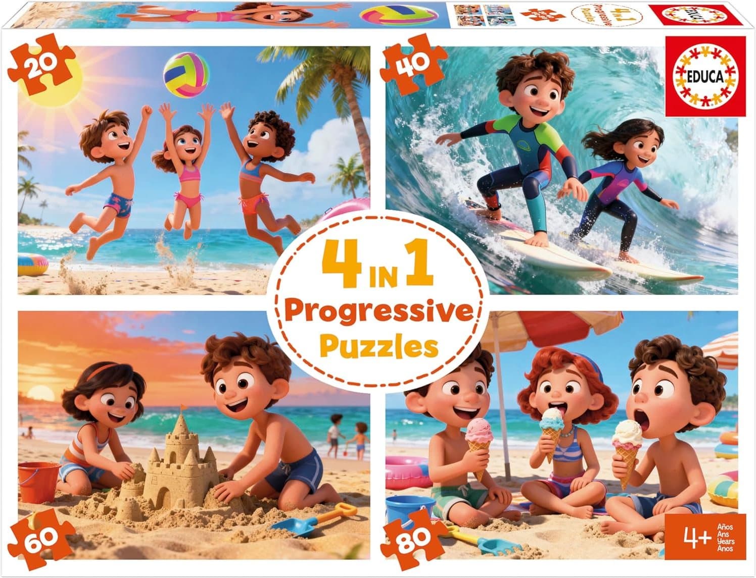 EDUCA Puzzle Pláž 4v1 (20,40,60,80 dílků)