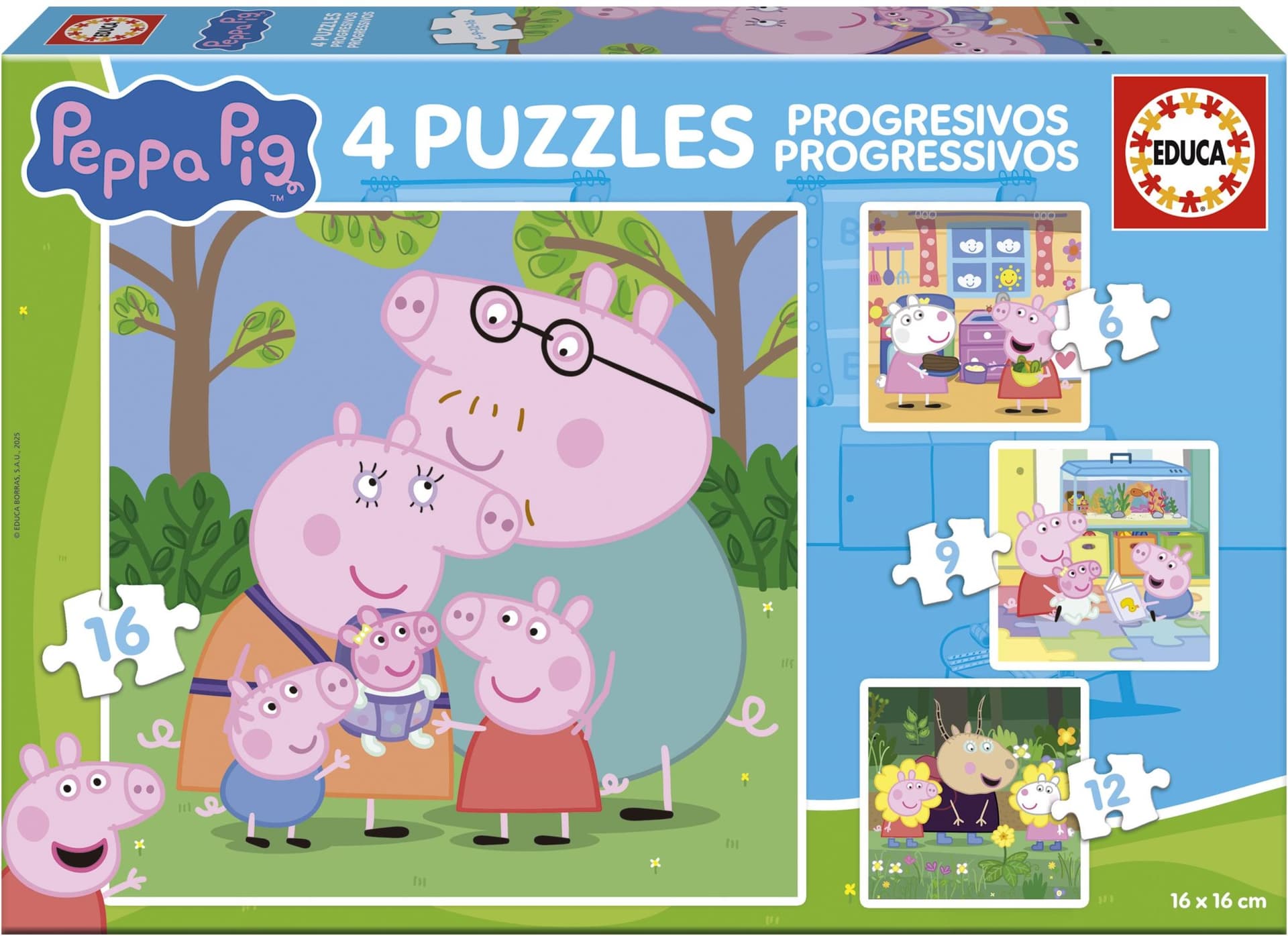 EDUCA Puzzle Prasátko Peppa 4v1 (6,9,12,16 dílků)