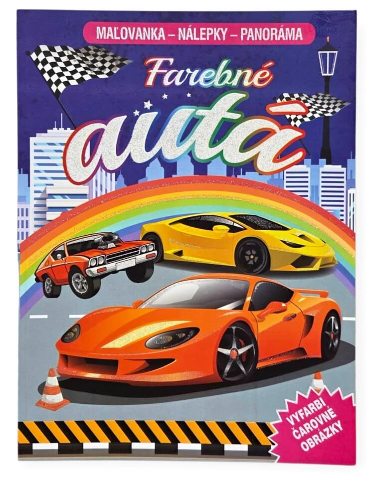 Farebné autá omaľovánka, nálepky a panoráma