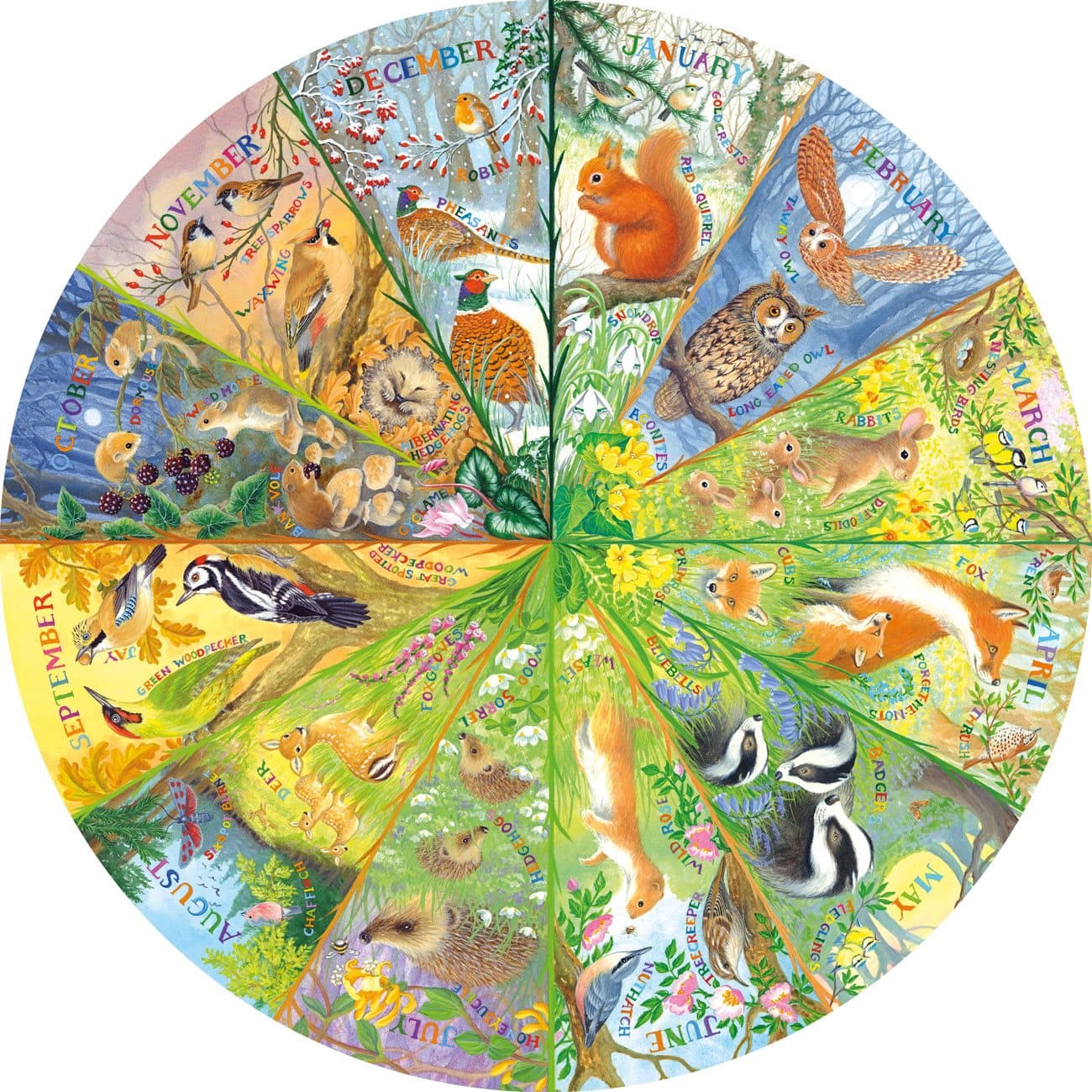 GIBSONS Kulaté puzzle Rok v lese 500 dílků