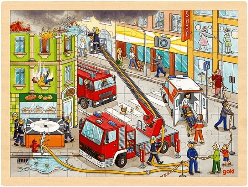 GOKI Dřevěné puzzle Hasiči 96 dílků