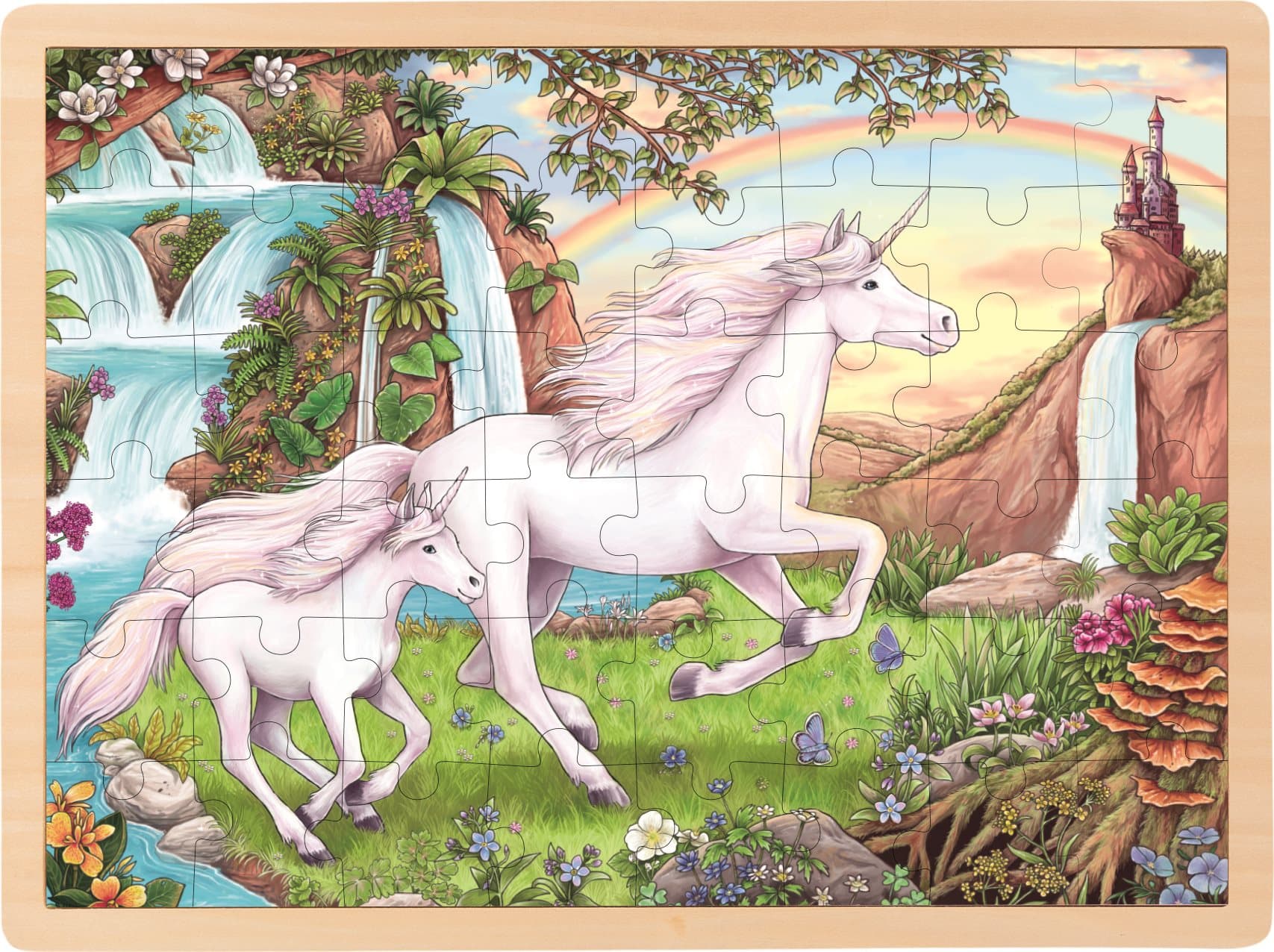 GOKI Dřevěné puzzle Jednorožec 48 dílků