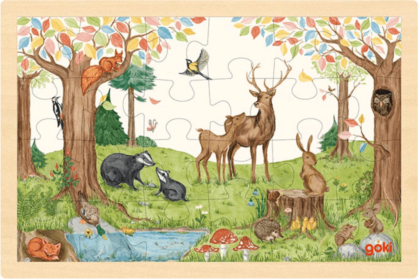 GOKI Dřevěné puzzle Lesní zvířátka 24 dílků