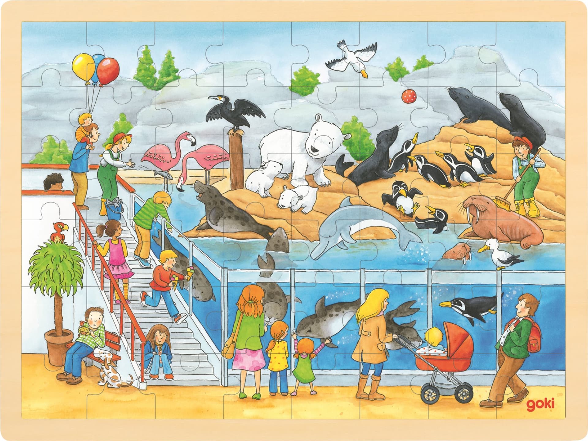 GOKI Dřevěné puzzle Návštěva Zoo 48 dílků