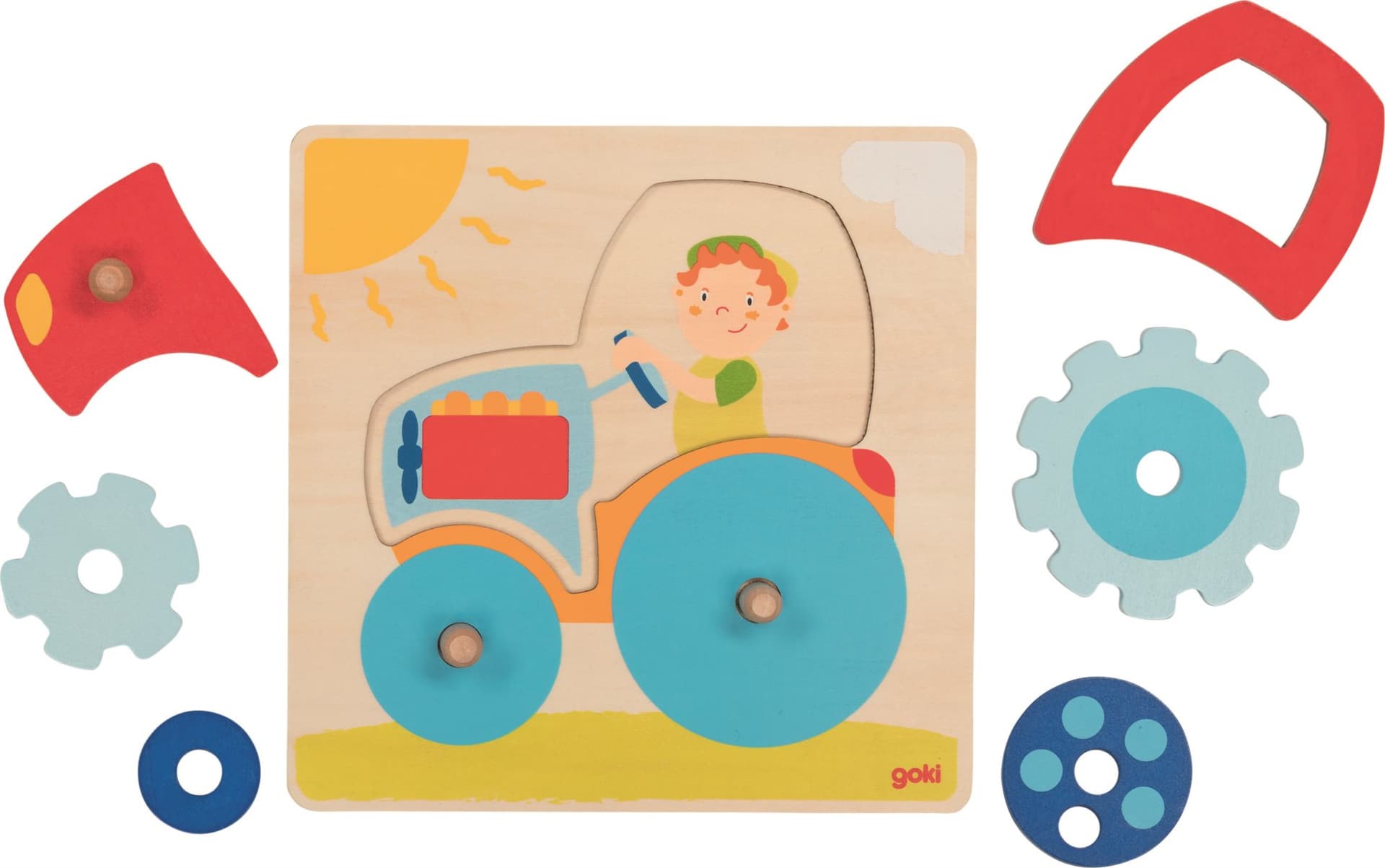 GOKI Dřevěné puzzle Traktor 6 dílků
