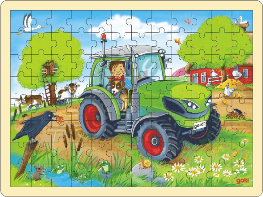 GOKI Dřevěné puzzle Traktor 96 dílků