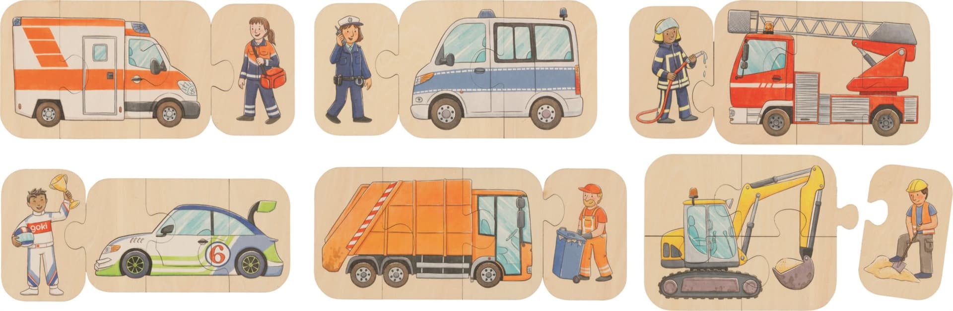 GOKI Dřevěné puzzle Vozidla 6v1