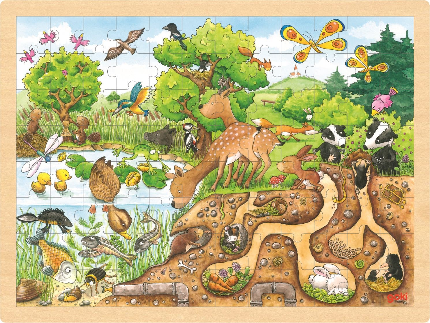 GOKI Dřevěné puzzle Zkoumání přírody 96 dílků