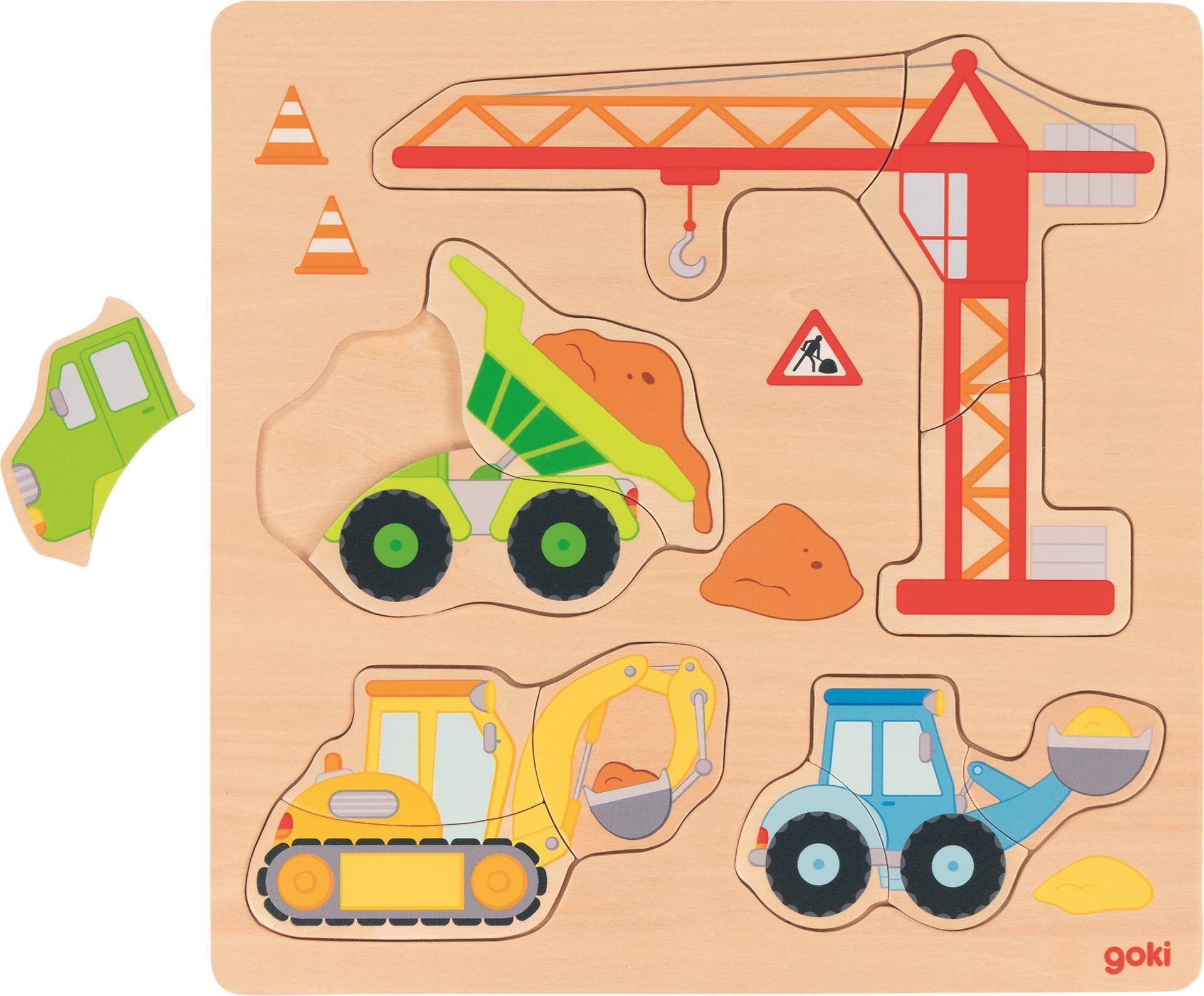 GOKI Dřevěné vkládací puzzle Na stavbě