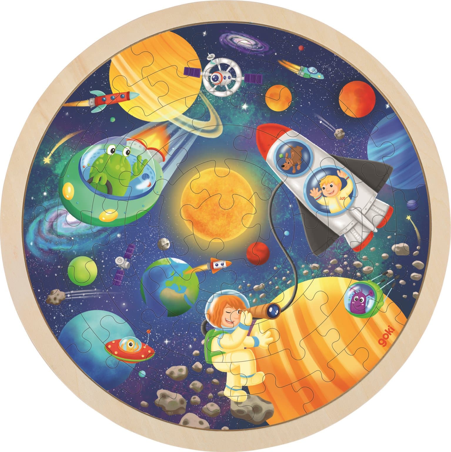 GOKI Kulaté dřevěné puzzle Vesmír 57 dílků