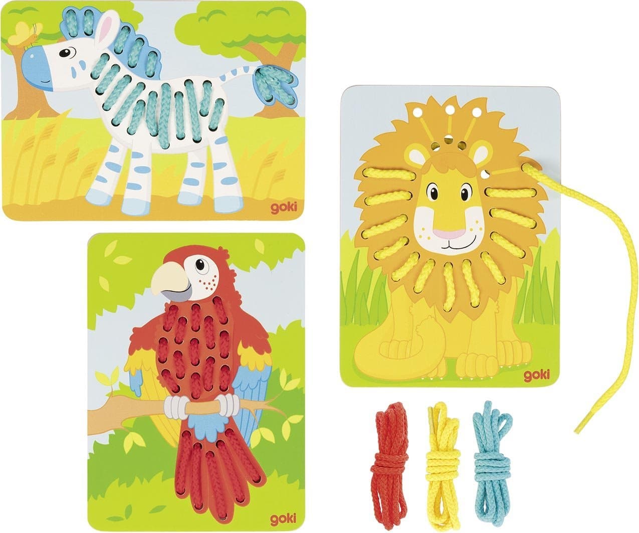 GOKI Provlékací obrázky - papoušek, lev a zebra