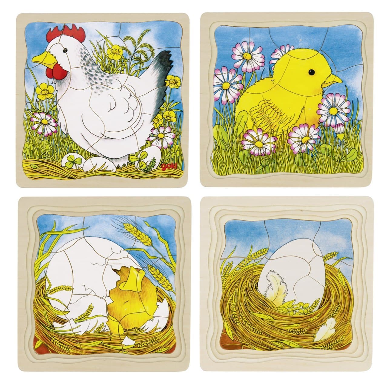 GOKI Vývojové dřevěné puzzle Slepice