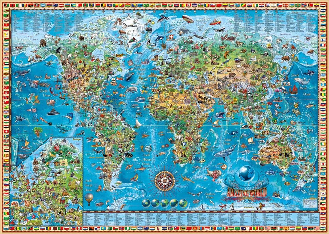 HEYE Puzzle Map Art: Úžasný svět 2000 dílků