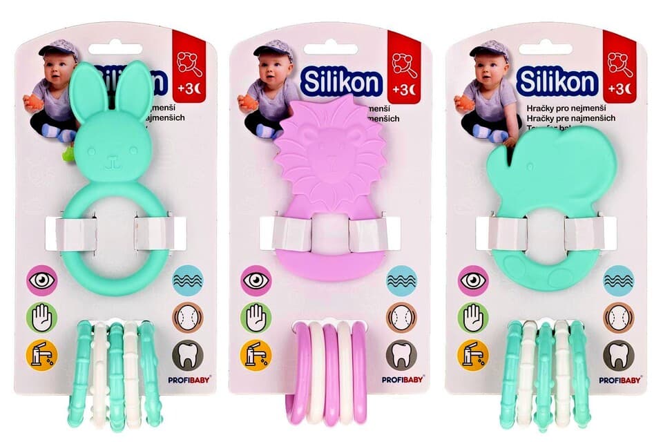 Hryzátko zvieratko + prívesky silikón 20cm - náhodná