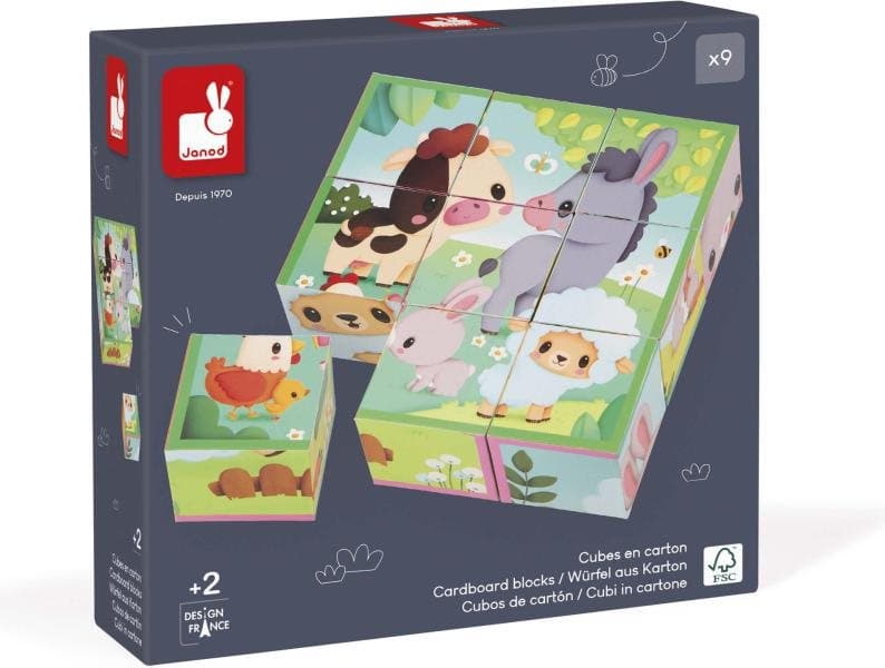JANOD Obrázkové kostky Farma, 9 kostek