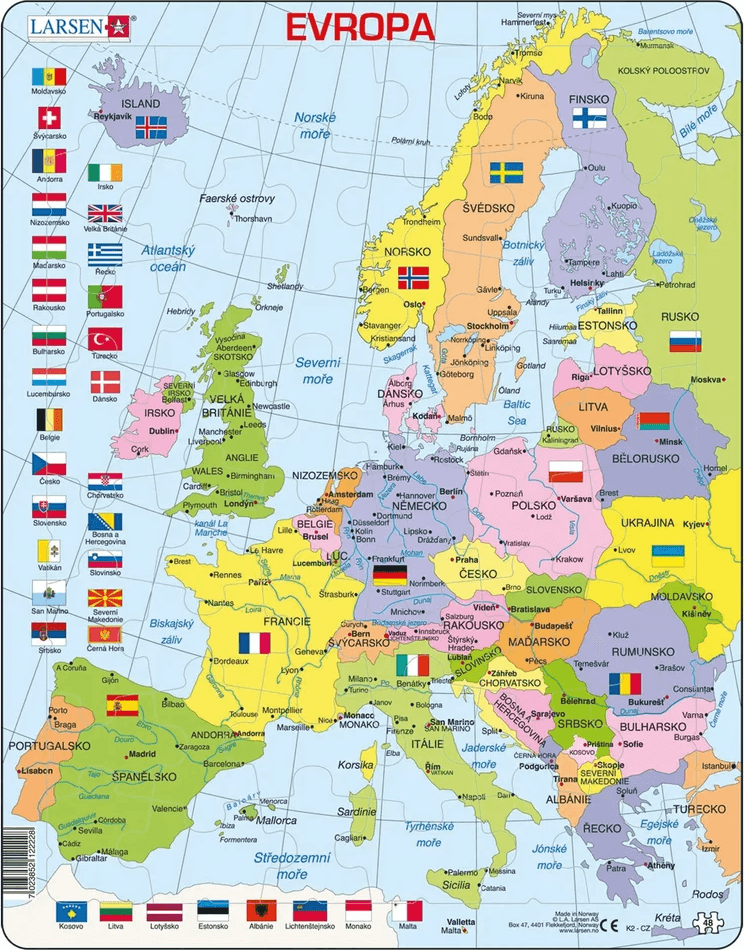 LARSEN Puzzle Evropa politická mapa 48 dílků