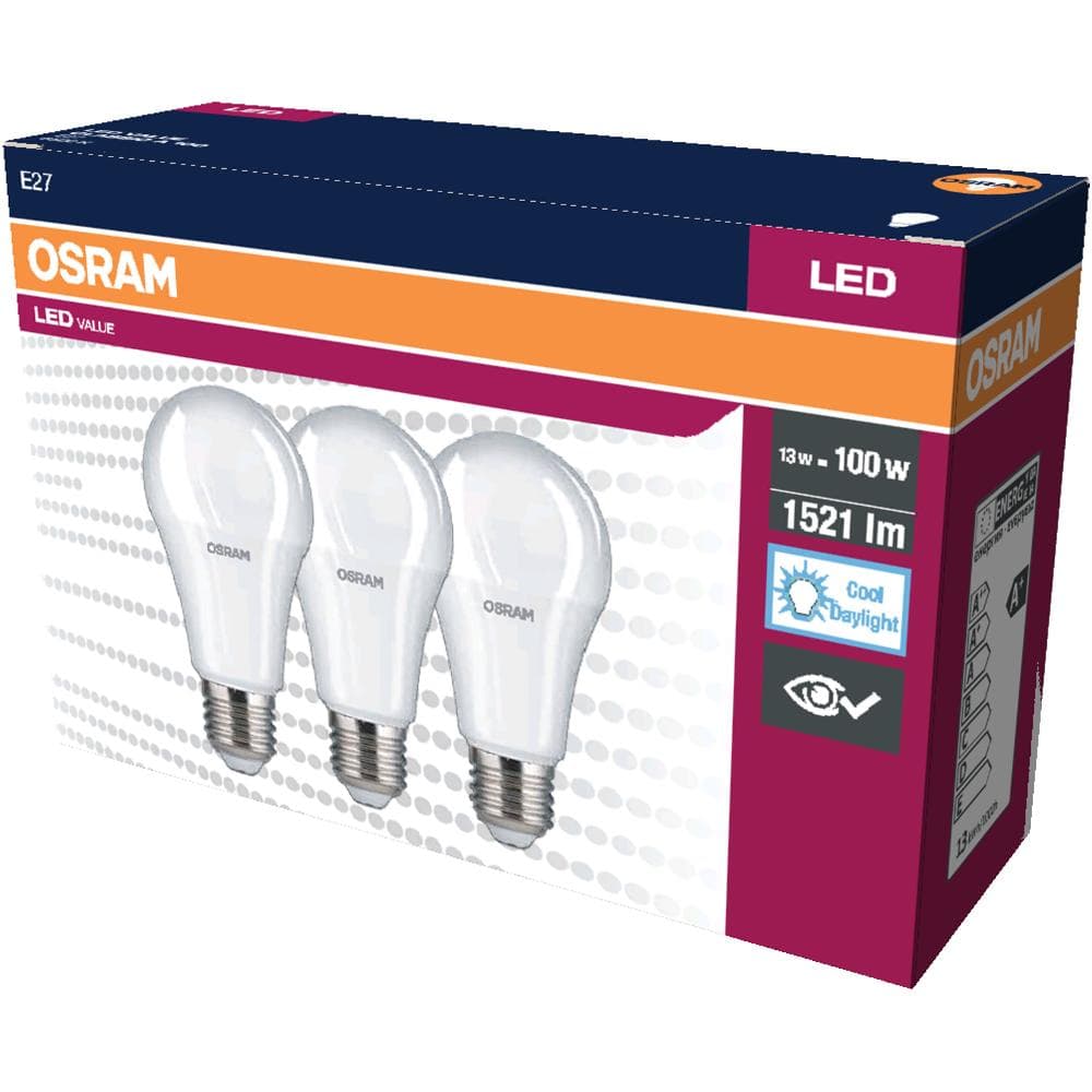 LED Cla. A 100 13W/6500K E27 3pack OSRAM