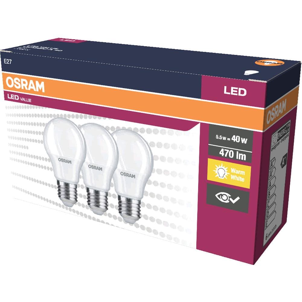 LED Cla. A 40 4.9W/2700K E27 3pack OSRAM