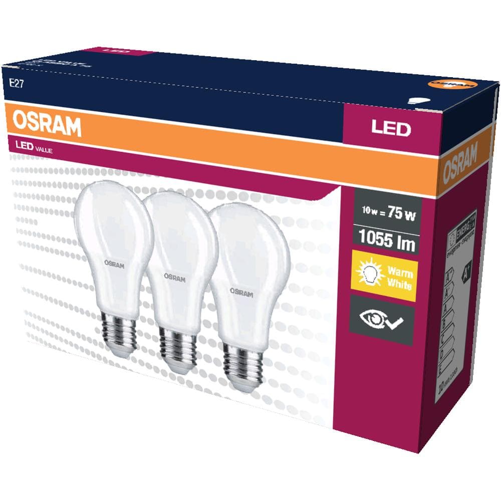 LED Cla. A 75 10W/2700K E27 3pack OSRAM