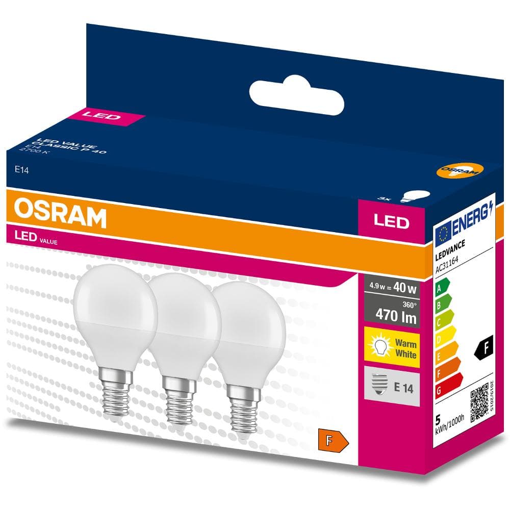 LED Cla.P 40 4.9 W/2700K E14 3pack OSRAM