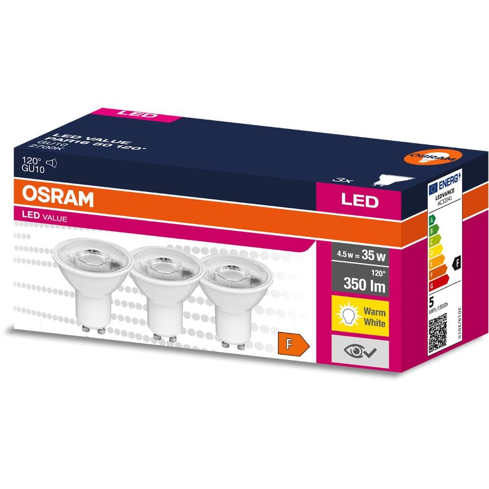 LED PAR16 50 120°4.5 W/2700 K GU10 3pack