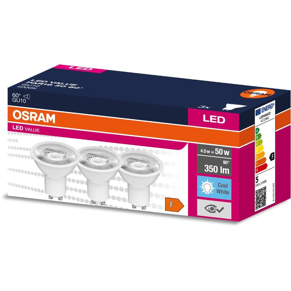LED PAR16 50 60° 4.5 W/4000 K GU10 3pack