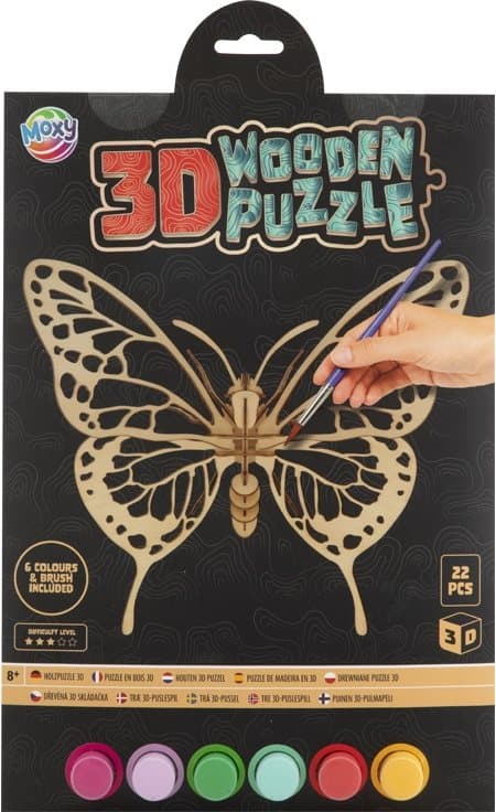 MOXY Dřevěné 3D vybarvovací puzzle Motýl