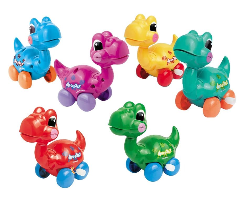 Naťahovací dinosaurus na kolieskach 10cm - fialová