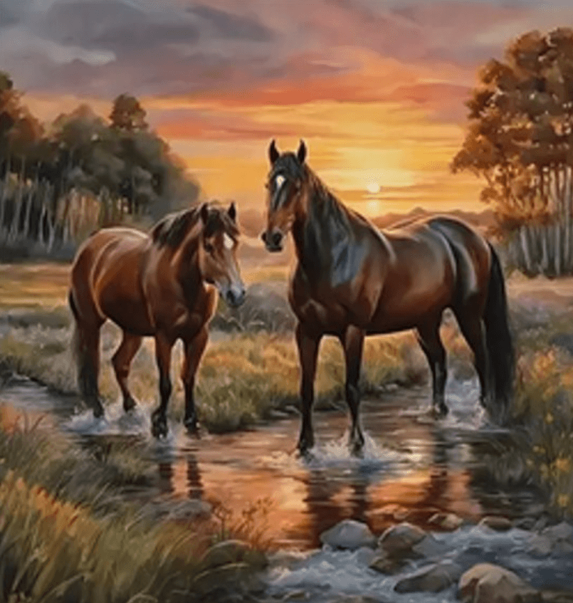 NORIMPEX Diamantové malování Koně v řece 30x40cm