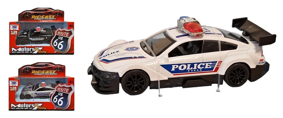 Policajné auto športové kov 11cm - biela
