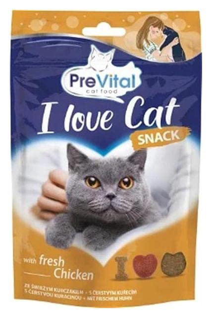 PreVital Snack pre mačky I Love cat 60g kura