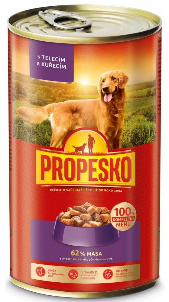 Propesko konzerva pre psov 1240g tela-kura